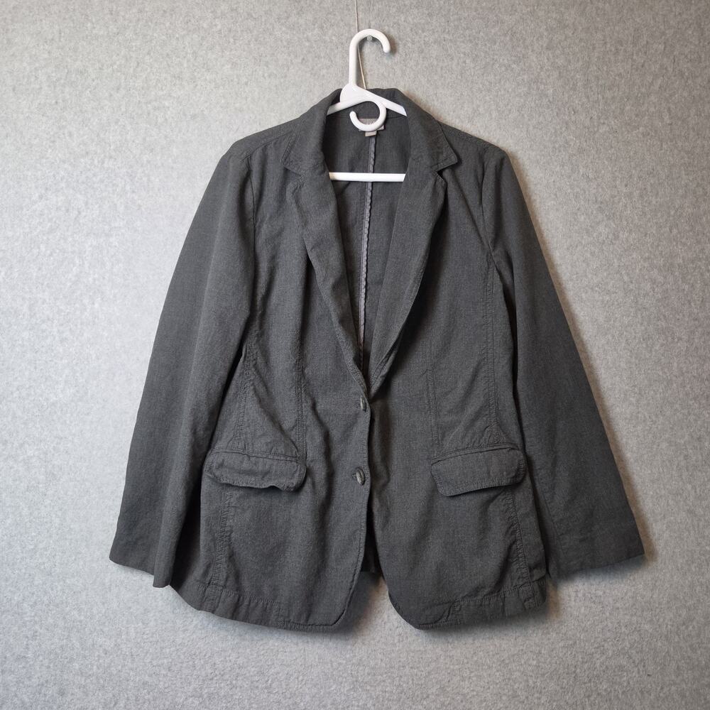 J. Jill Cotton Gray LS Lightweight Button Up Career Blazer Jacket Women's Large